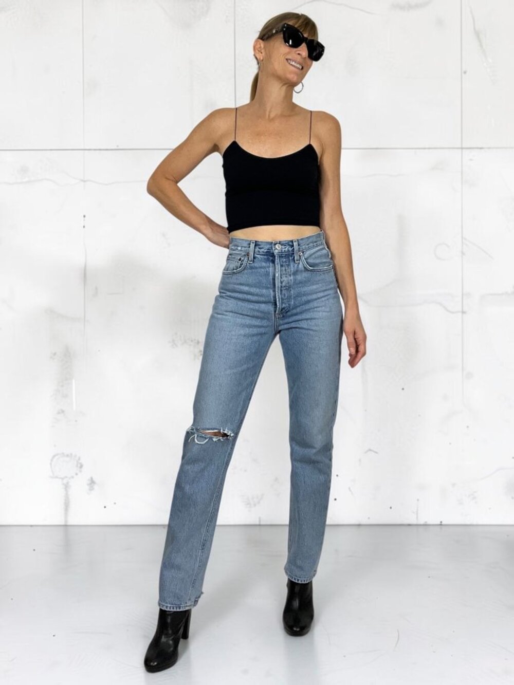 Agolde 90s Pinch Waist High Rise Straight Jean 24 Ripped